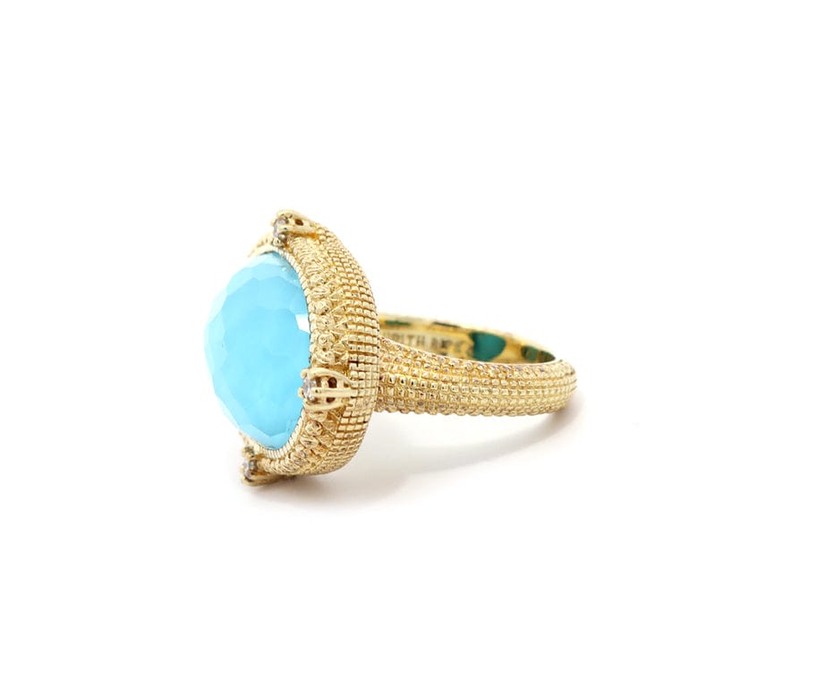 Judith Ripka Clear Quartz Turquoise and 0.25ctw Diamond Ring in 14K