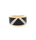 Black Onyx and 0.35ctw Diamond V Shaped Wide Band Ring in 18K