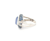 Chalcedony Cabochon Sapphire and 0.10ctw Diamond Frame Ring in 14K