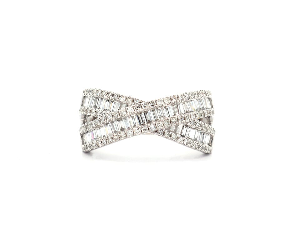 Effy 0.67ctw Baguette and Round Diamond Frame Crossover Ring in 14K