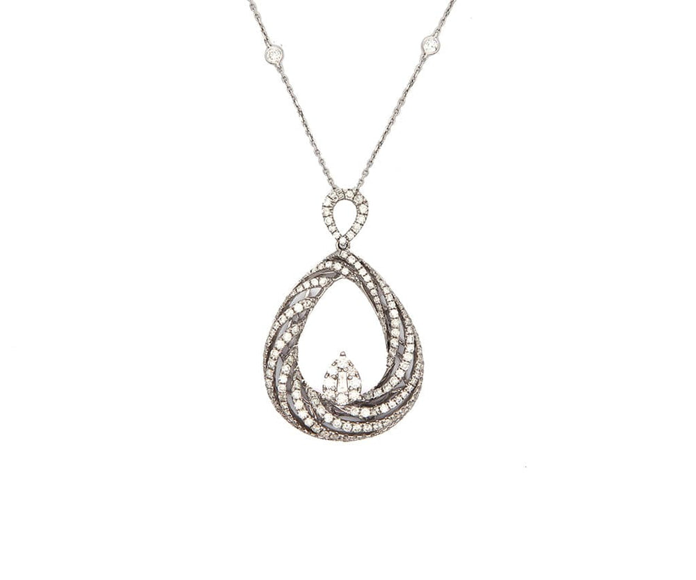 New 1.90ctw Diamond Cluster Swirl Pendant Necklace in 18K