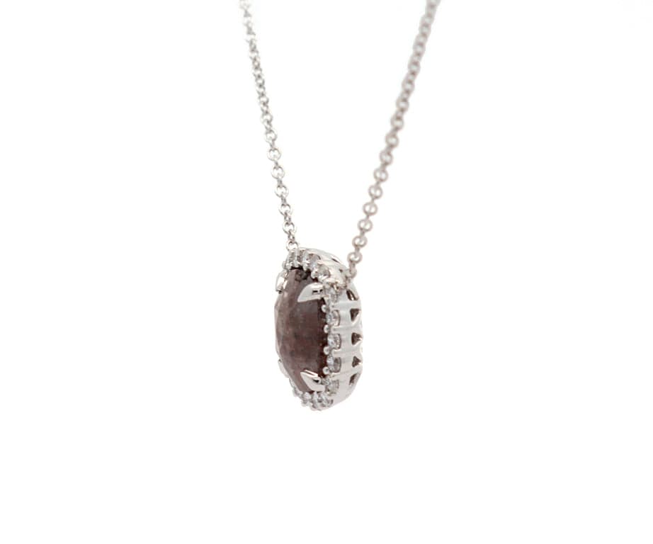 New 1.40ctw Checkerboard Brown Diamond and White Dia Pendant Necklace in 14K