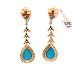New 5.52ctw Pear Turquoise and 0.45ctw Diamond Dangle Earrings in 14K