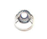 Chalcedony Cabochon Sapphire and 0.10ctw Diamond Frame Ring in 14K
