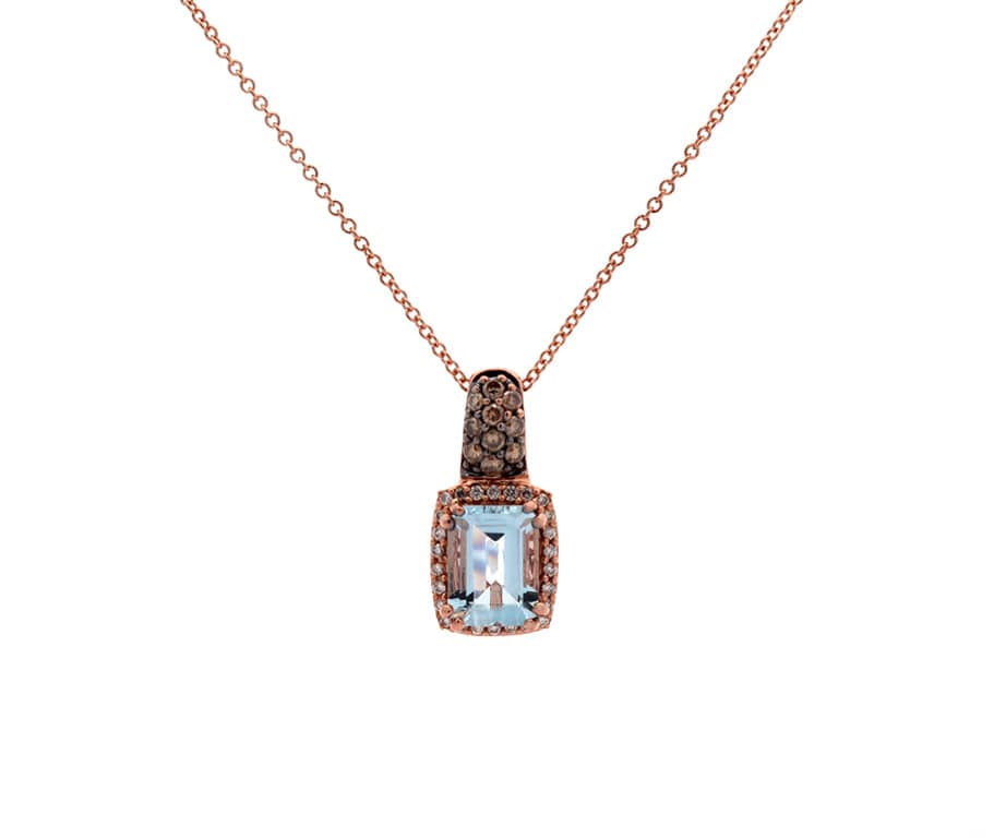 Le Vian Aquamarine & 0.25ctw Chocolate & White Diamond Frame Pendant Necklace 14K