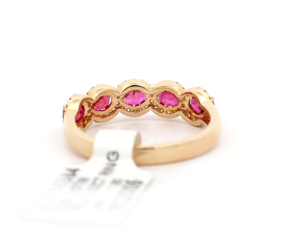 New 1.32ctw Oval Ruby and 0.20ctw Diamond Frame Band Ring in 14K