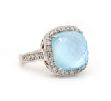 Blue Mother of Pearl Quartz and 0.85ctw Diamond Frame Ring in 14K