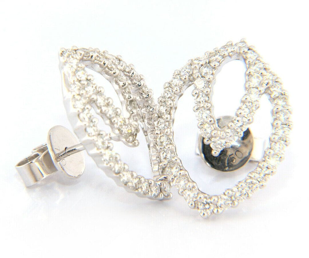 New 1.33ctw Diamond Concentric Open Leaf Design Earrings in 18kt