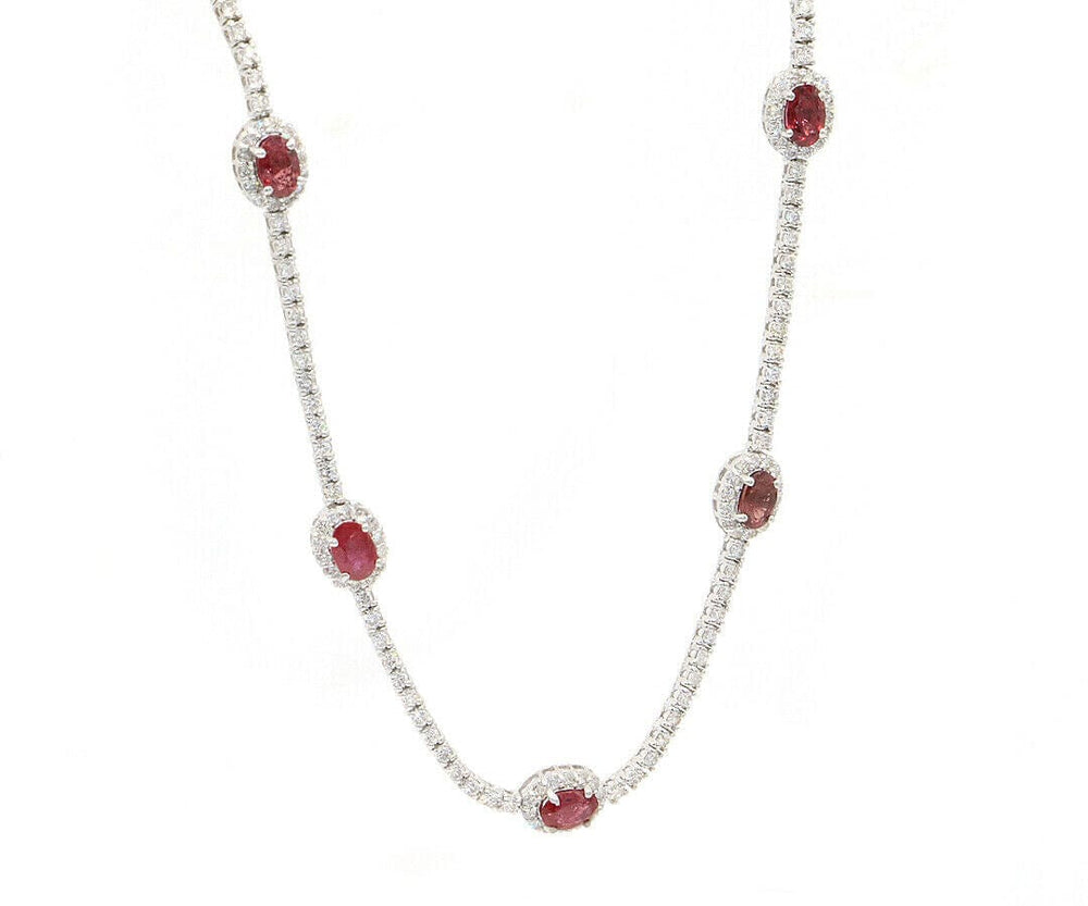 2.55ctw Oval Ruby and 4.50ctw Diamond Frame Station Necklace in 18K