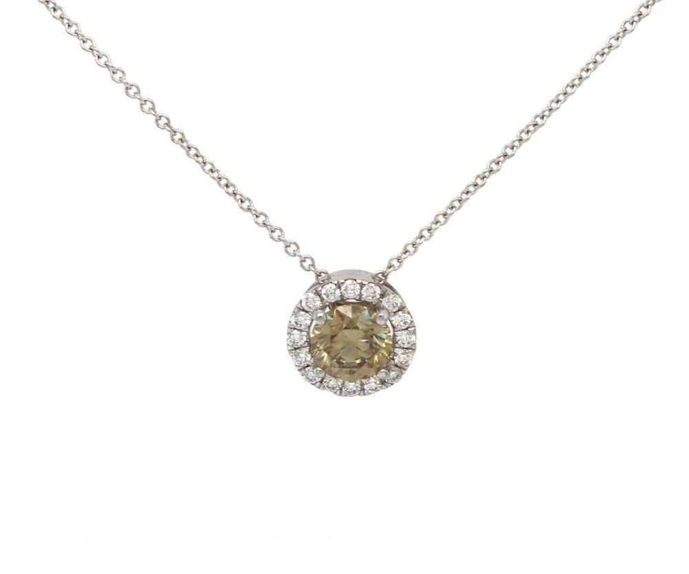 New 0.73ct Champagne Diamond and 0.17ctw White Diamond Halo Pendant Necklace in 18K