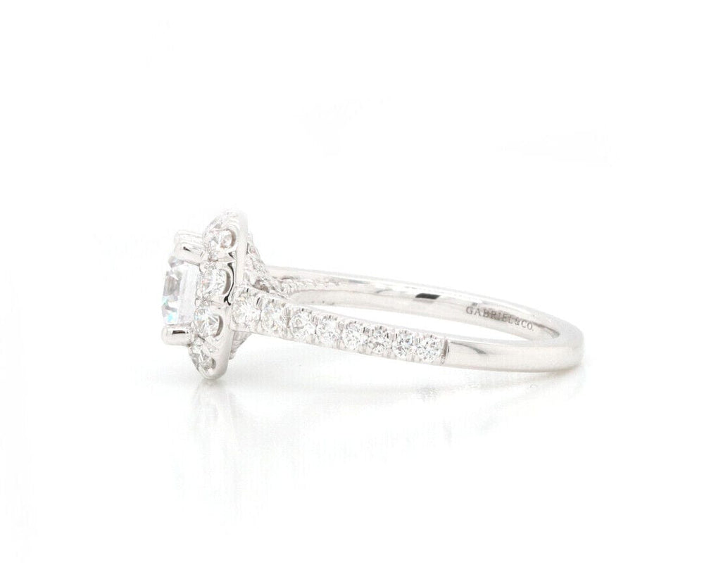 New Gabriel & Co. 1.16ctw Diamond Cushion Halo Semi Mount Ring in 14K