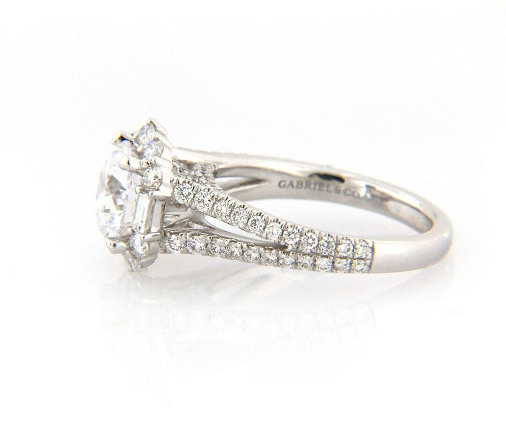 New Gabriel & Co. 1.01ctw Baguette & Round Diamond Cushion Frame Semi Mount 14kt