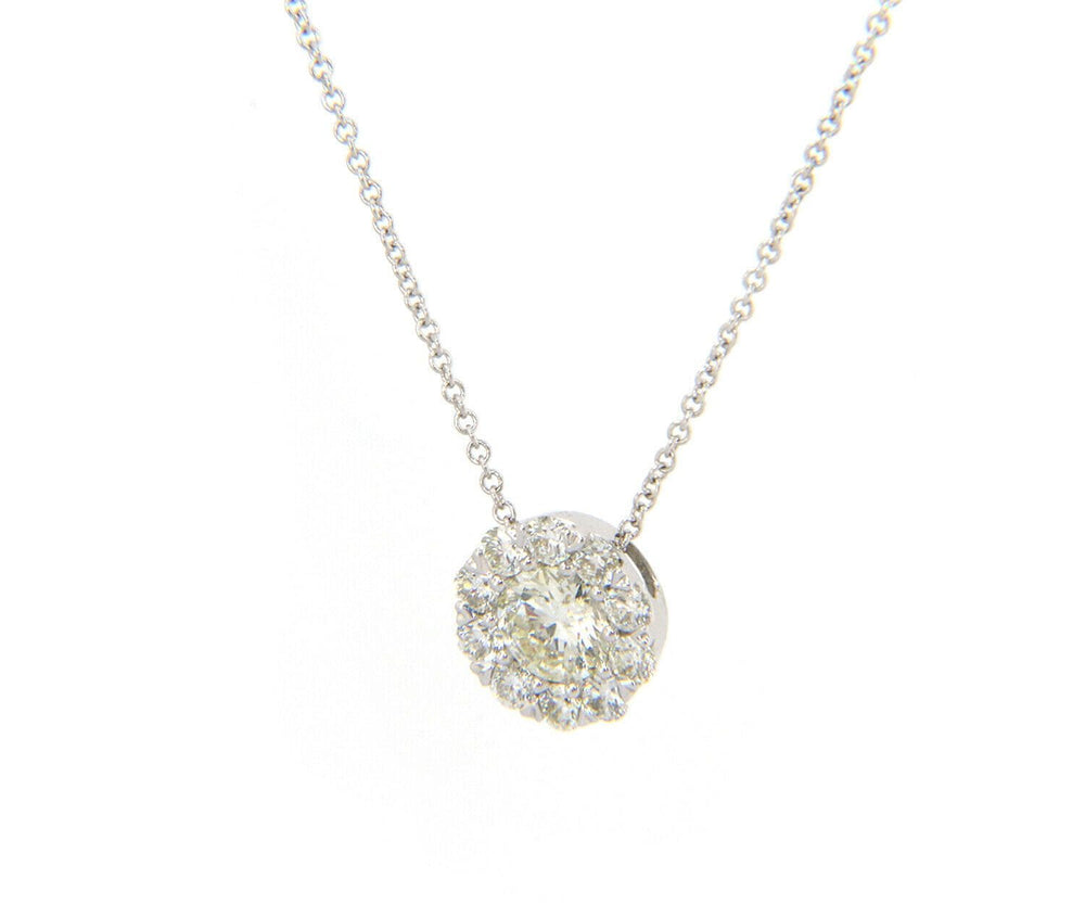 New 0.67ctw Round Diamond Halo Pendant Necklace in 14K