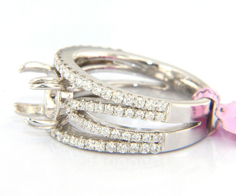 New Multi Row Shared Prong Semi Mount Ring in 14K