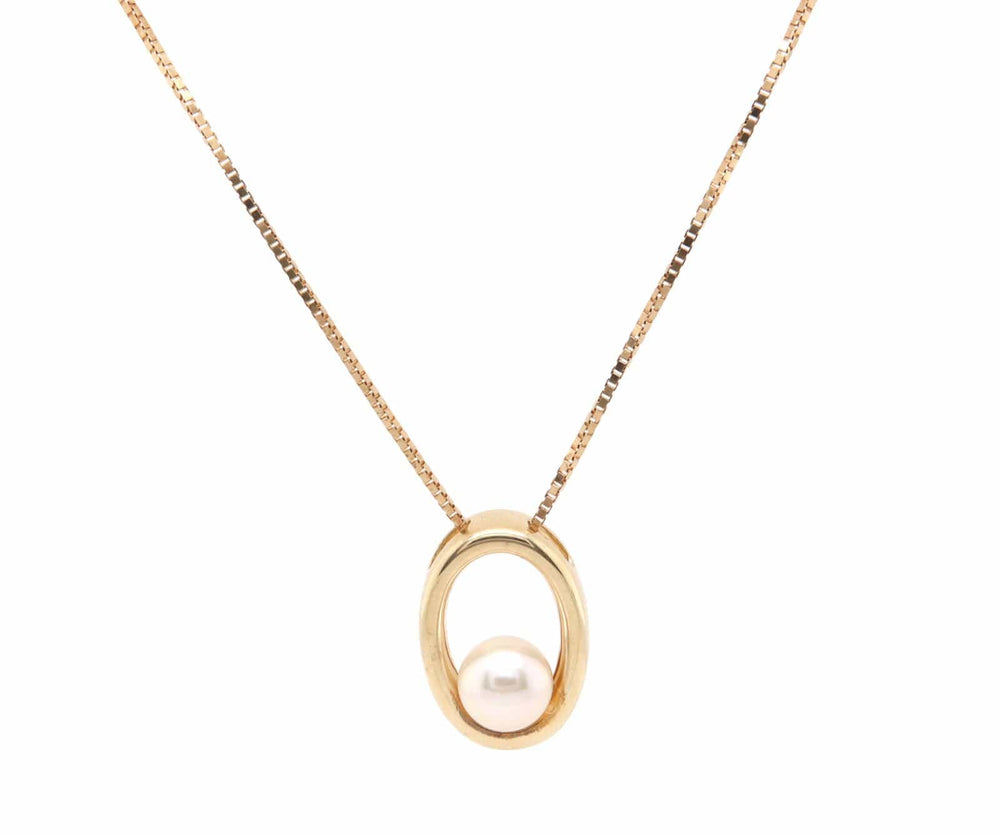 7.50 MM Cultured Pearl Oval Frame Pendant Necklace in 14K