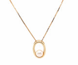7.50 MM Cultured Pearl Oval Frame Pendant Necklace in 14K