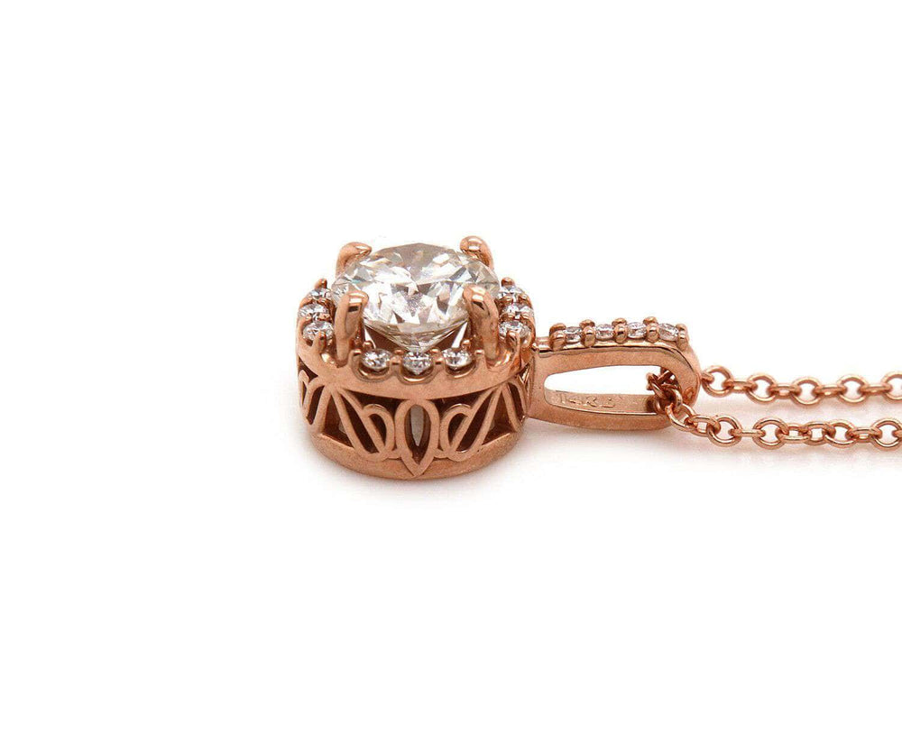 0.65 CTW Round Diamond Halo Pendant Necklace In 14K