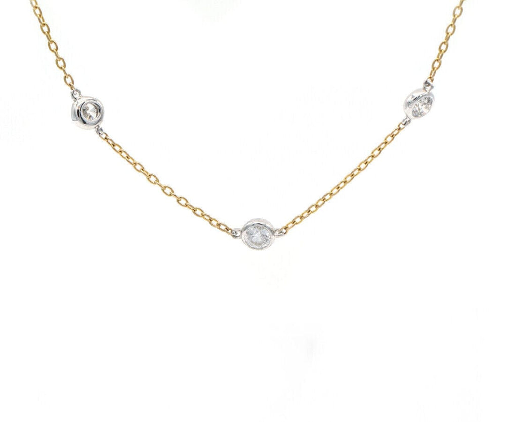 New 3.02ctw Diamond Bezel Set Station Necklace in 14K