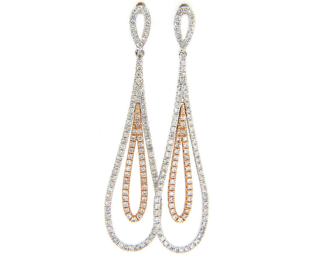 New 1.50ctw Diamond Two Tone Double Teardrop Dangle Earrings in 14K