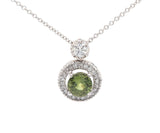 0.85ct Green Sapphire and 0.25ctw Diamond Halo Pendant Necklace in 18K