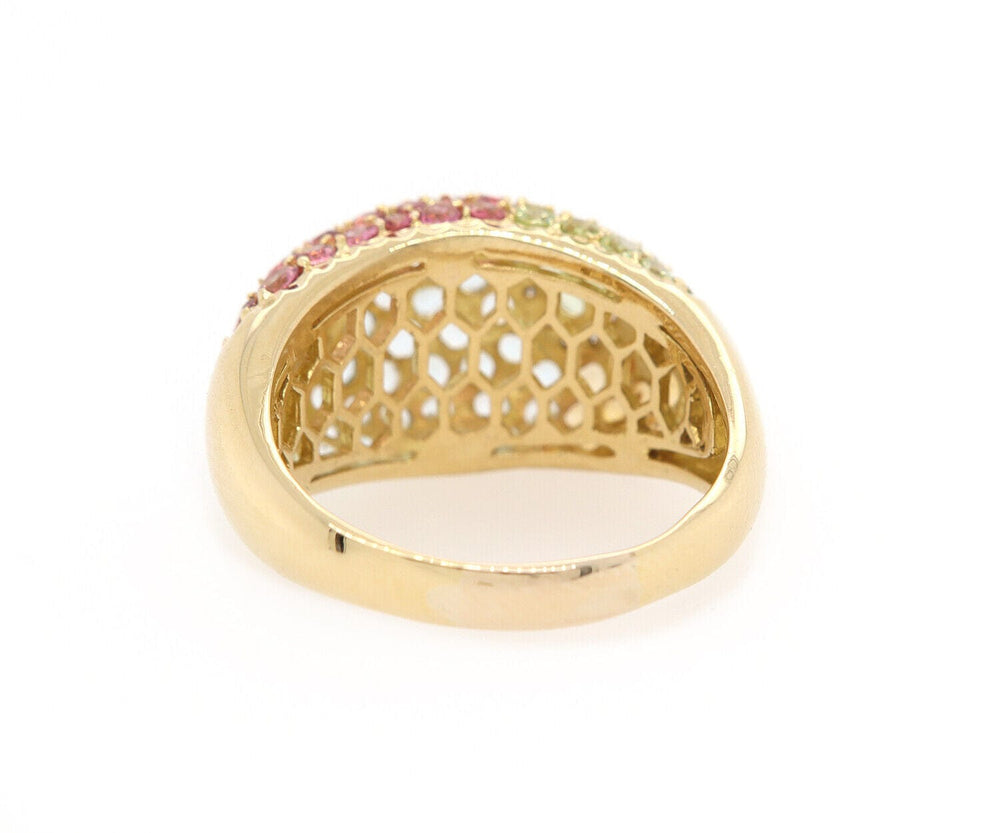Peridot Citrine Blue Topaz Pink Tourmaline and Diamond Dome Ring in 18K
