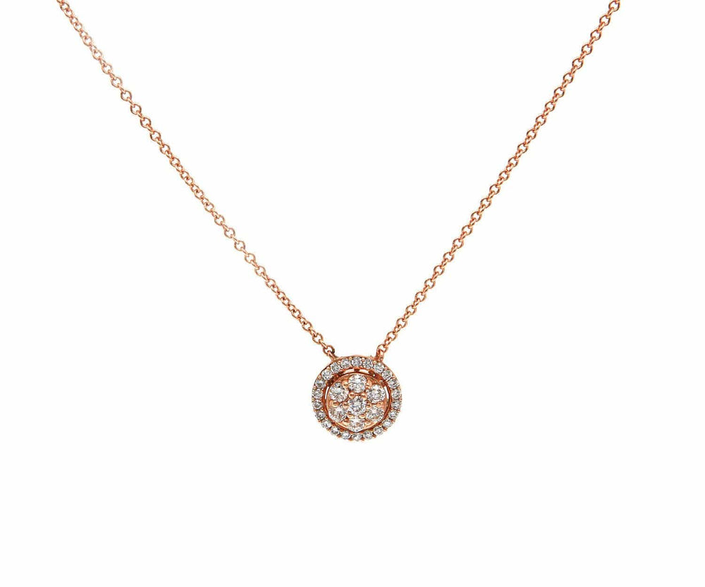 New 0.40ctw Pave Diamond Circle Halo Pendant Necklace in 14K