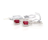New 1.18ctw Emerald Cut Ruby and 0.33ctw Diamond Frame Drop Earrings in 14K