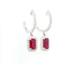 New 1.18ctw Emerald Cut Ruby and 0.33ctw Diamond Frame Drop Earrings in 14K
