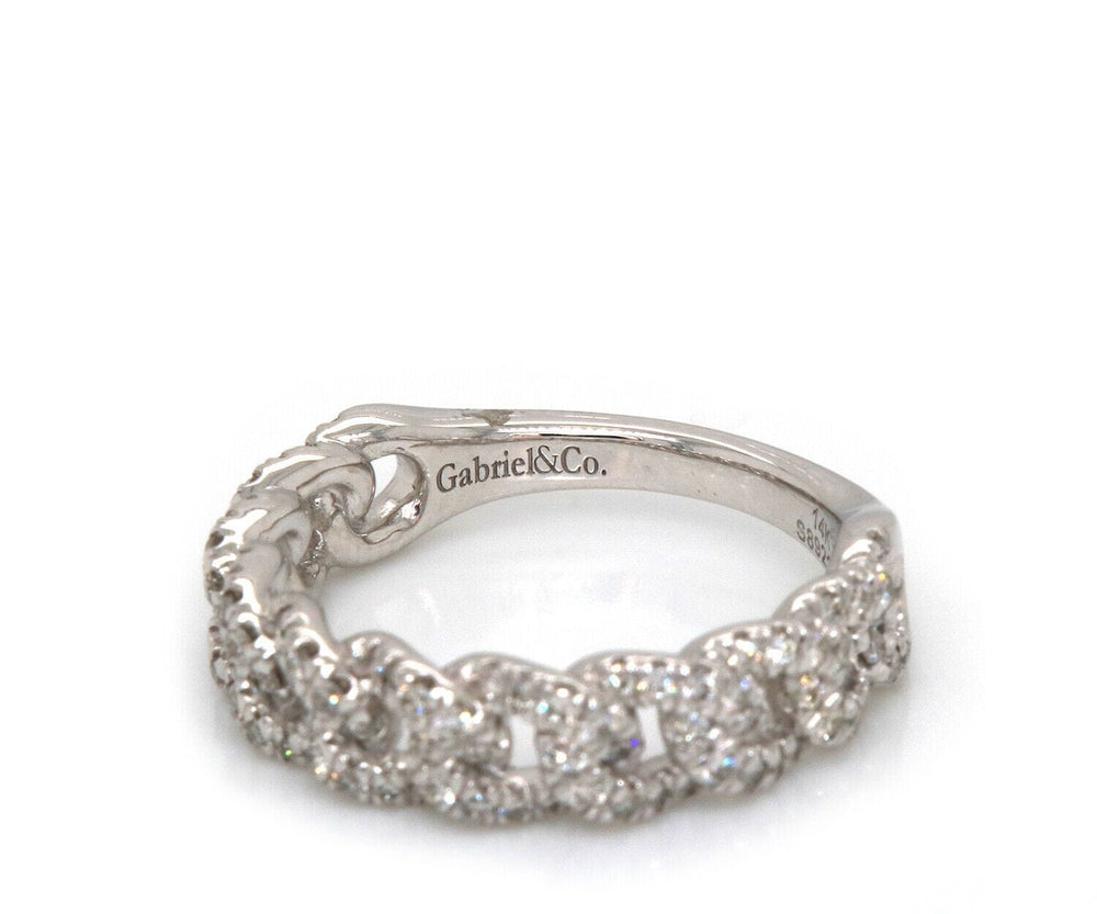 New Gabriel & Co. Pave Diamond Woven Link Band Ring in 14K