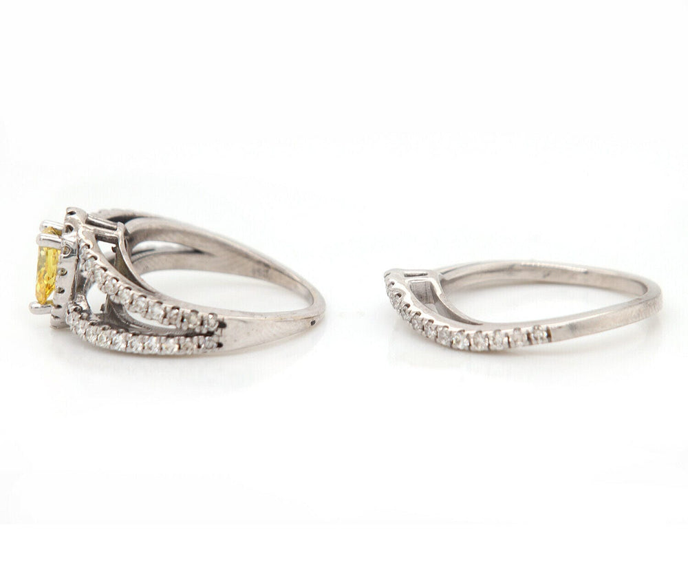 2.00ctw Pear Irradiated Yellow and White Diamond Frame Bridal Set in 14K