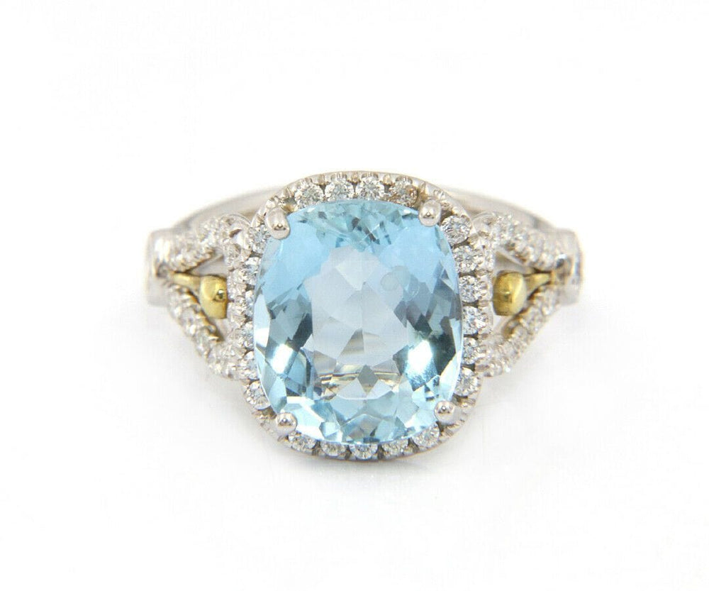 4.73ct Cushion Aquamarine and Diamond Halo Ring in 18K