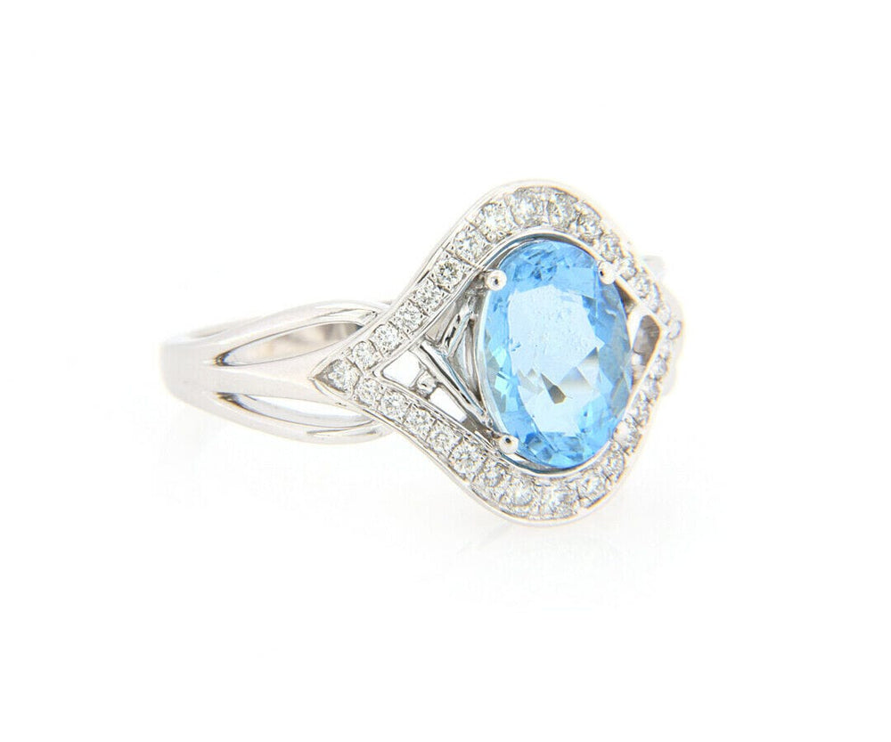 2.28ct Oval Aquamarine and 0.28ctw Diamond Frame Ring in 14K