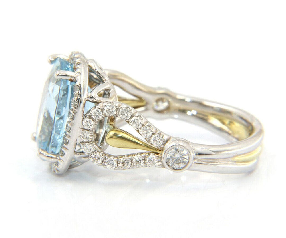 4.73ct Cushion Aquamarine and Diamond Halo Ring in 18K
