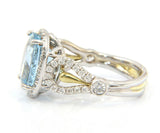 4.73ct Cushion Aquamarine and Diamond Halo Ring in 18K