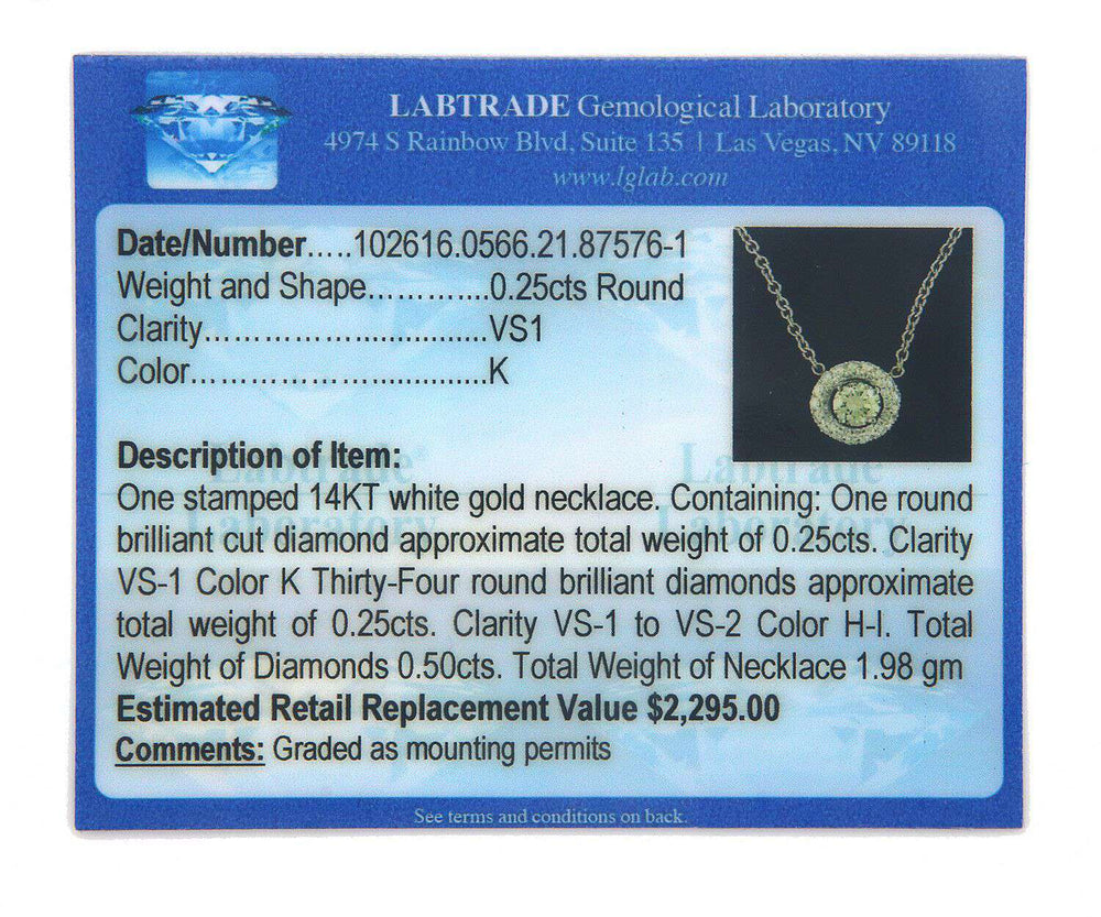 0.50 CTW Round Diamond Halo Bezel Pendant Necklace In 14K