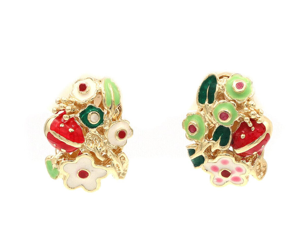Cetas Enamel Flower and Ladybug Earrings in 14K