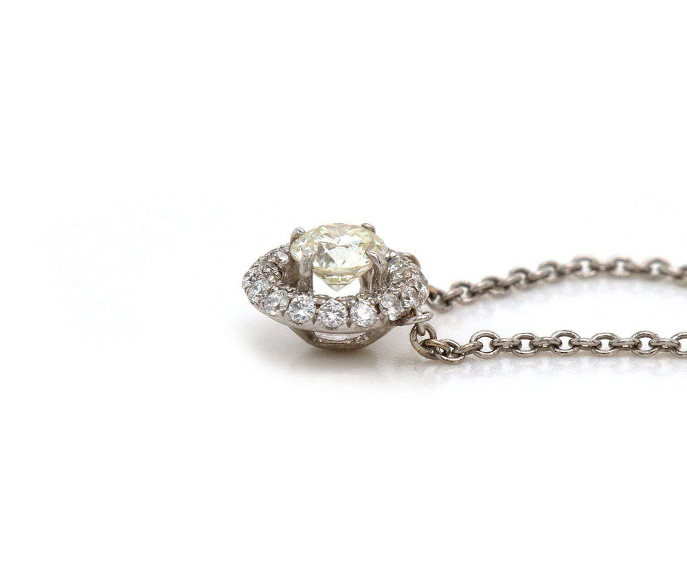 0.50 CTW Round Diamond Halo Bezel Pendant Necklace In 14K