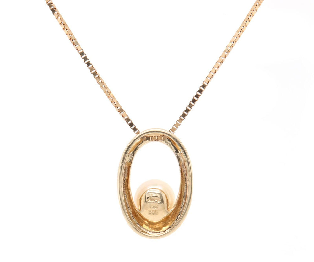 7.50 MM Cultured Pearl Oval Frame Pendant Necklace in 14K