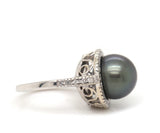 11.50 MM Grey Tahitian Pearl and 0.25ctw Diamond Halo Ring in 14K
