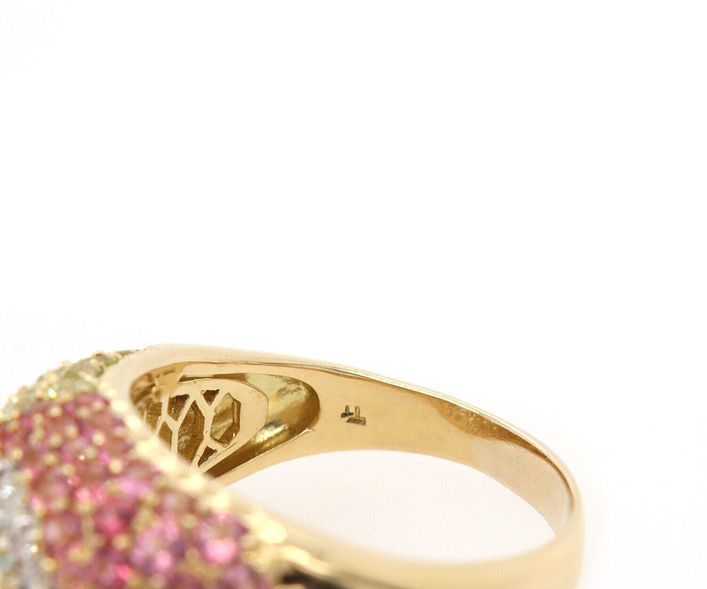 Peridot Citrine Blue Topaz Pink Tourmaline and Diamond Dome Ring in 18K