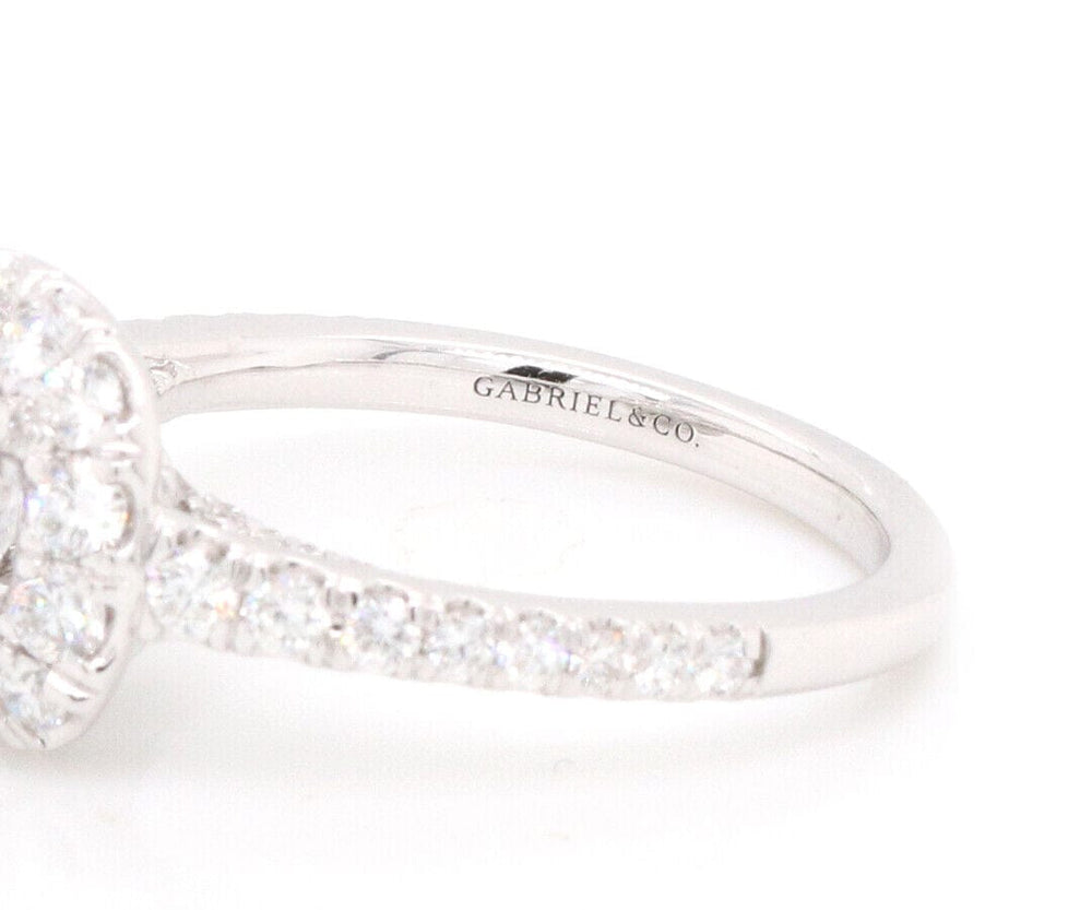 New Gabriel & Co. 1.16ctw Diamond Cushion Halo Semi Mount Ring in 14K