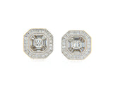 New 0.99ctw Baguette and Round Diamond Mosaic Stud Earrings in 18K
