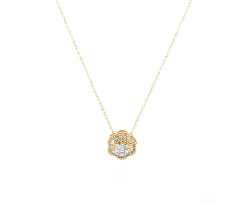 New 0.40ctw Round and Baguette Diamond Flower Pendant Necklace in 14K