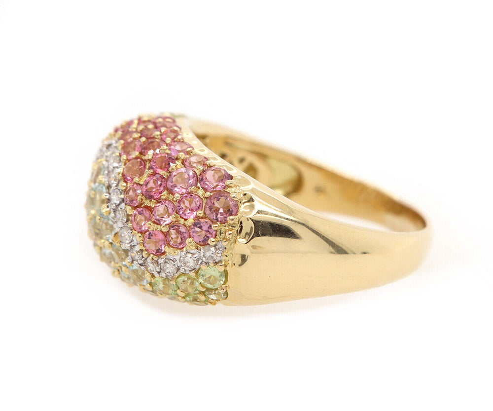 Peridot Citrine Blue Topaz Pink Tourmaline and Diamond Dome Ring in 18K