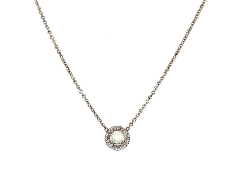 0.50 CTW Round Diamond Halo Bezel Pendant Necklace In 14K