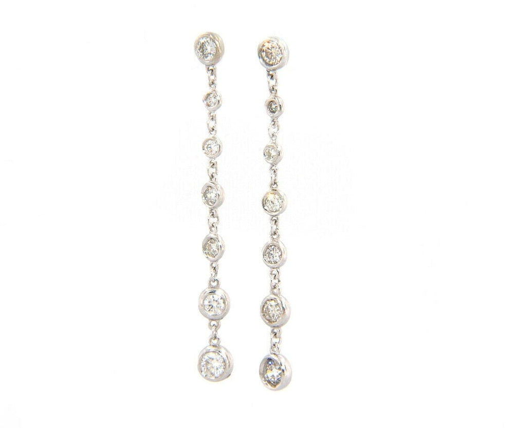 New 1.55ctw Diamond Bezel Set Journey Dangle Earrings in 14K