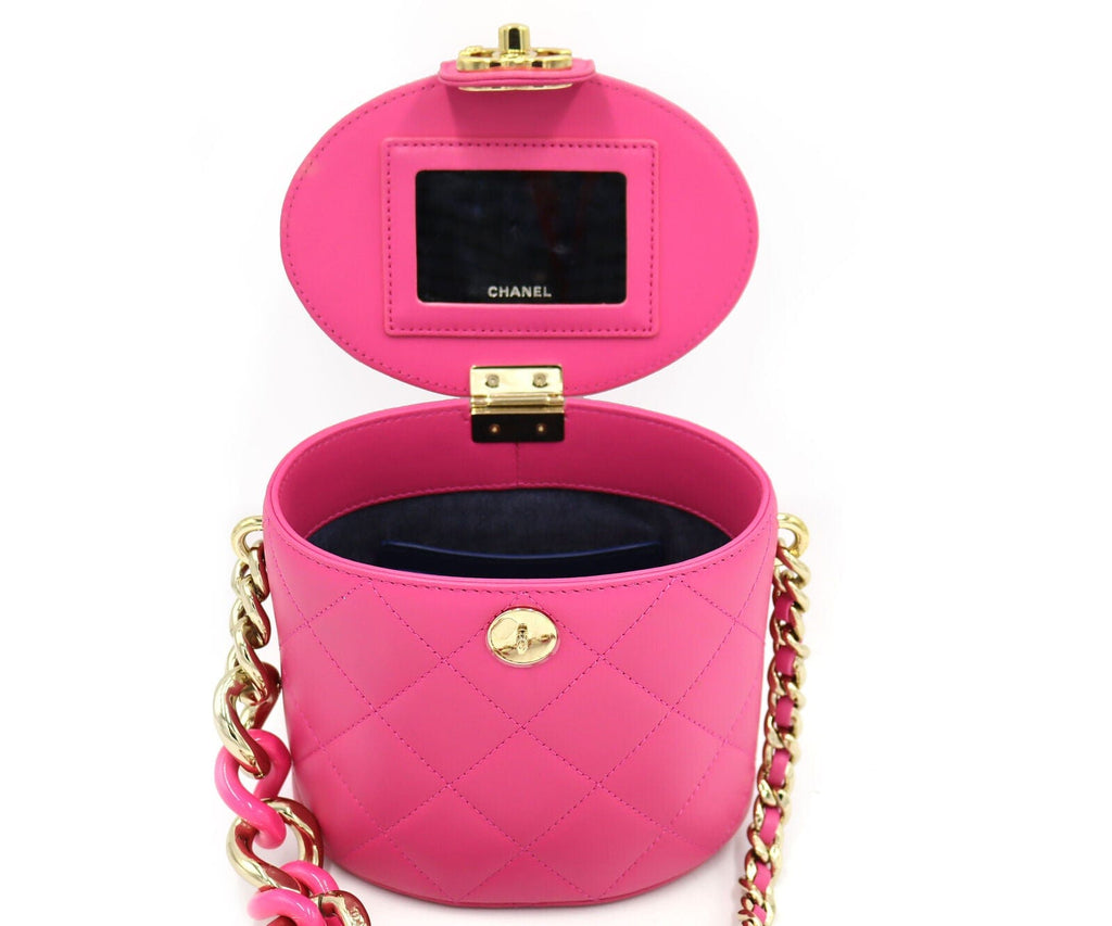 Chanel Pink Lambskin Resin Elegant Chain Vanity Case W/ Card