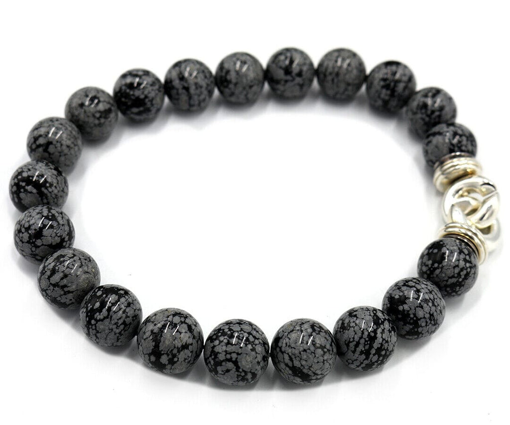 Tiffany Snowflake Obsidian Bead Strand Necklace in Sterling