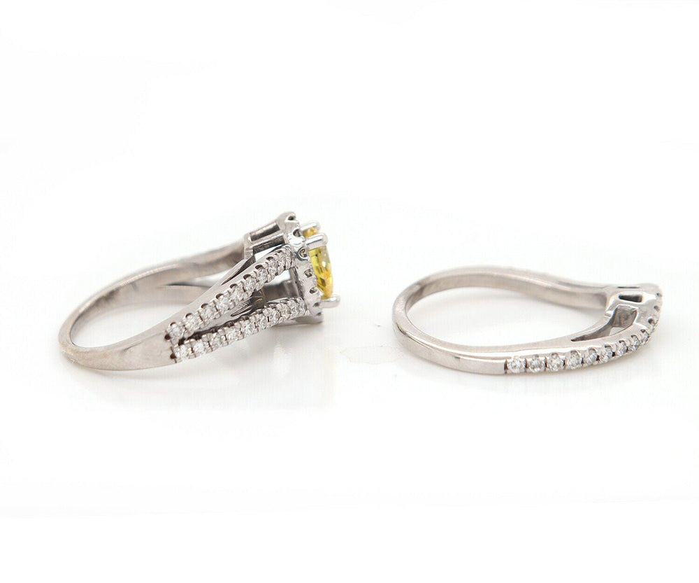 2.00ctw Pear Irradiated Yellow and White Diamond Frame Bridal Set in 14K