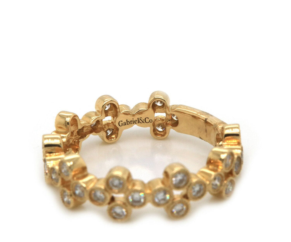 New Gabriel & Co. Diamond Milgrain Cluster Station Band Ring in 14K